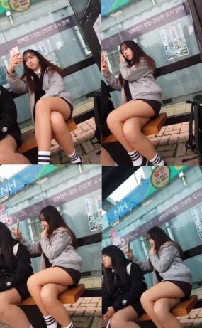 정류장 셀카녀 치마개짧음(원본)