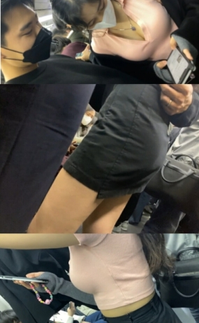 지하철 분홍티 검은 치마녀(원본)